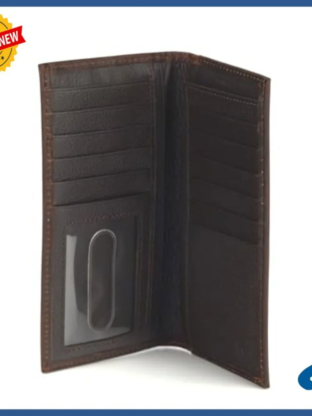 Genuine Leather Bi-Fold Wallet with ID Window and Checkbook Holder
